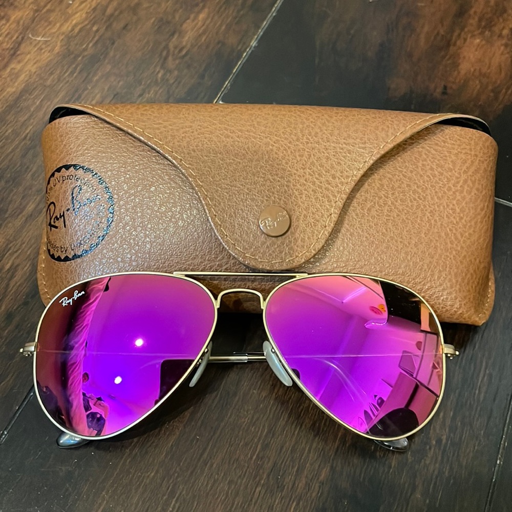 Pink Ray Ban aviator sunglasses